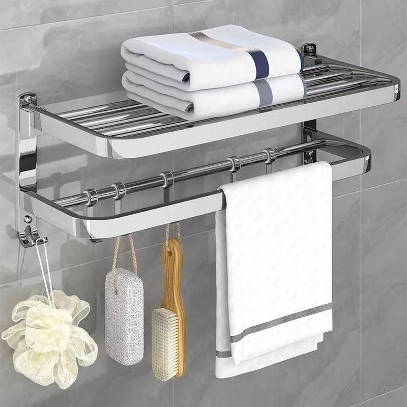 304 Stainless Steel Foldable Bathroom Towel Rack No Punch Storage Holder 5