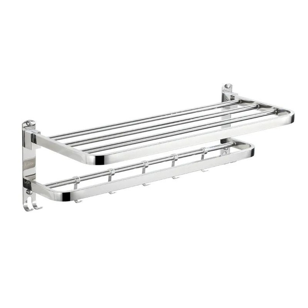 304 Stainless Steel Foldable Bathroom Towel Rack No Punch Storage Holder 0