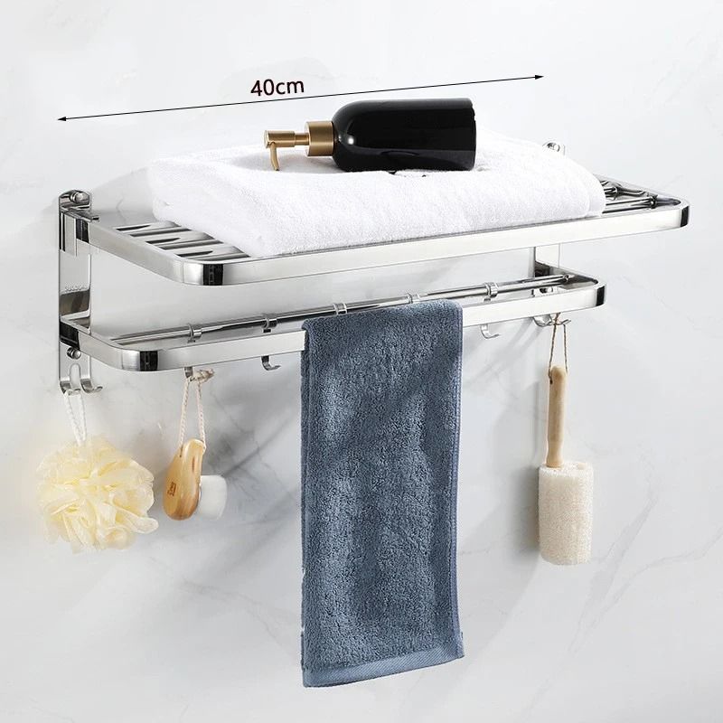 304 Stainless Steel Foldable Bathroom Towel Rack No Punch Storage Holder 6