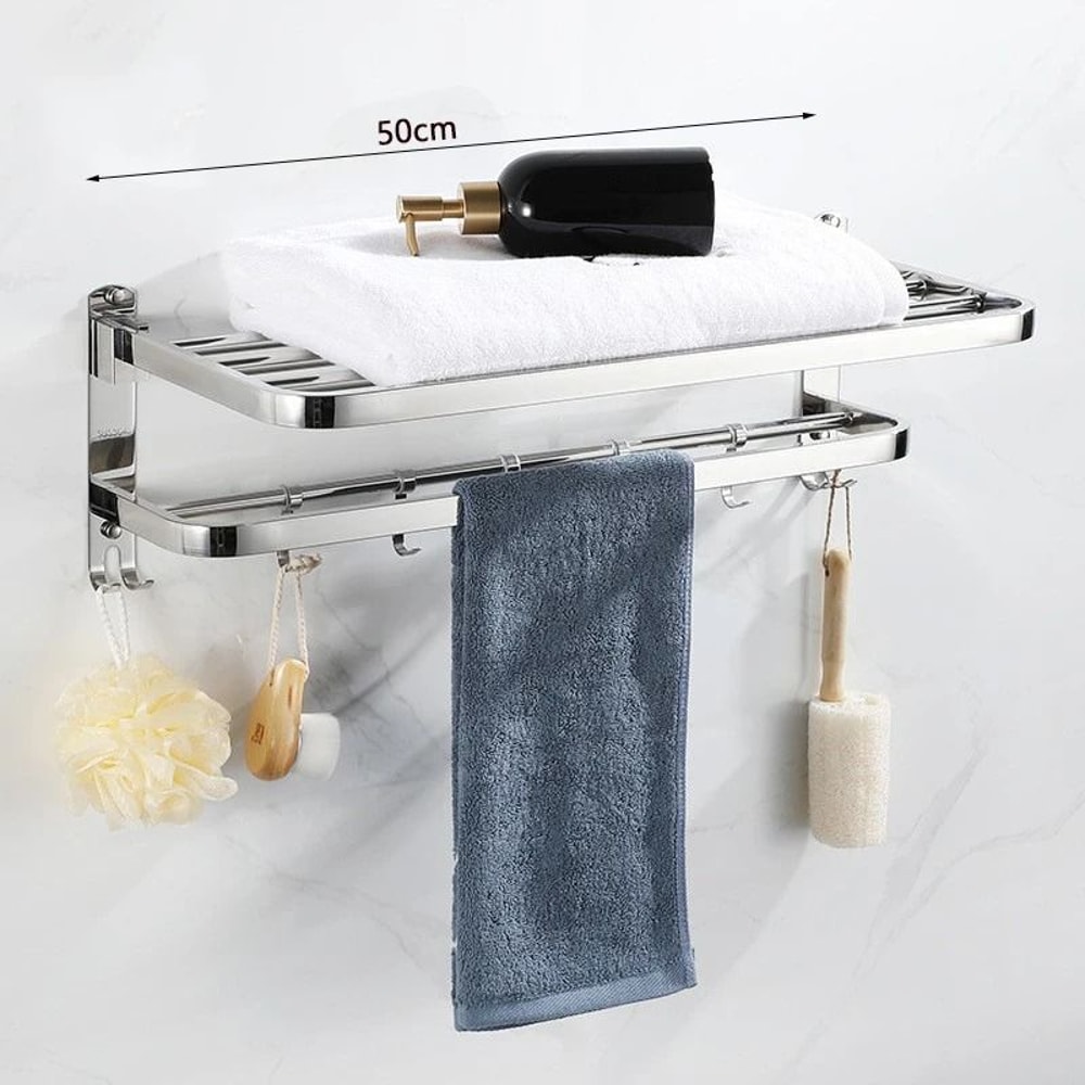 304 Stainless Steel Foldable Bathroom Towel Rack No Punch Storage Holder 3
