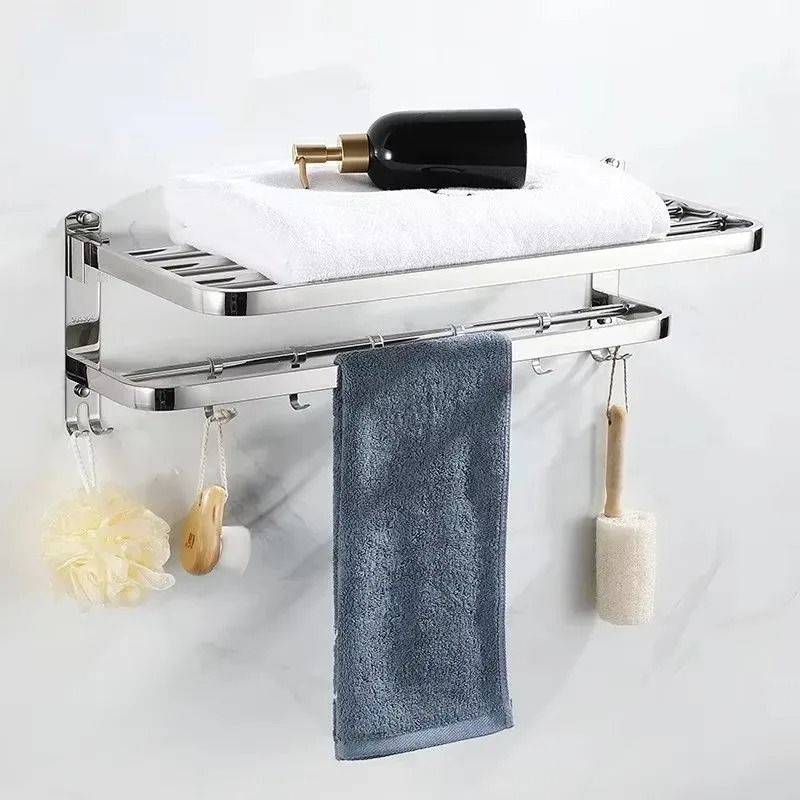 304 Stainless Steel Foldable Bathroom Towel Rack No Punch Storage Holder 2