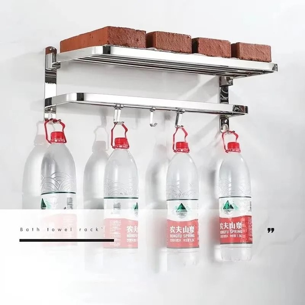 304 Stainless Steel Foldable Bathroom Towel Rack No Punch Storage Holder 8