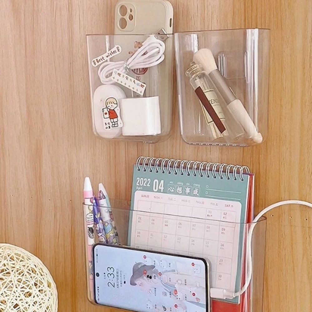 Transparent Wall Mounted Remote Control Holder Bedside Storage Organizer 0