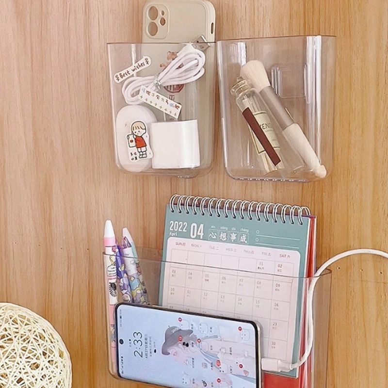Transparent Wall Mounted Remote Control Holder Bedside Storage Organizer 0