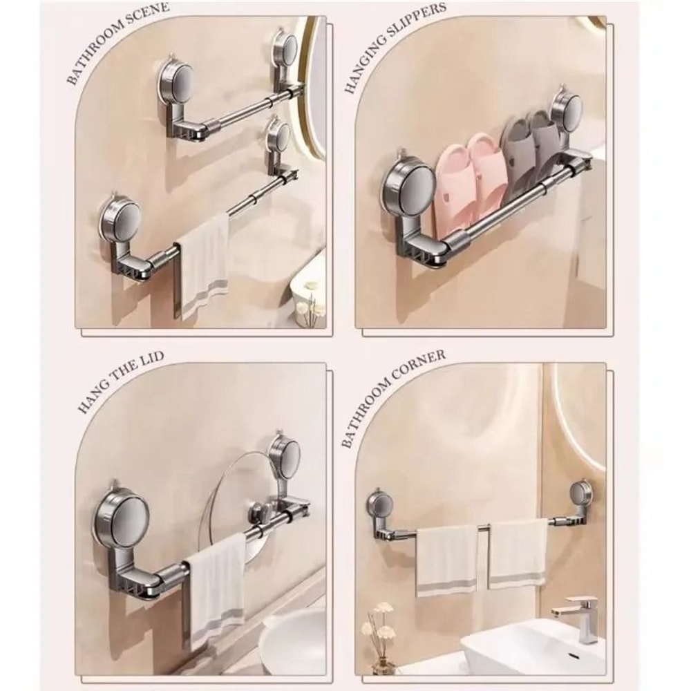 Retractable No Drilling Towel Rack Suction Cup Wall Mounted Towel Holder 3