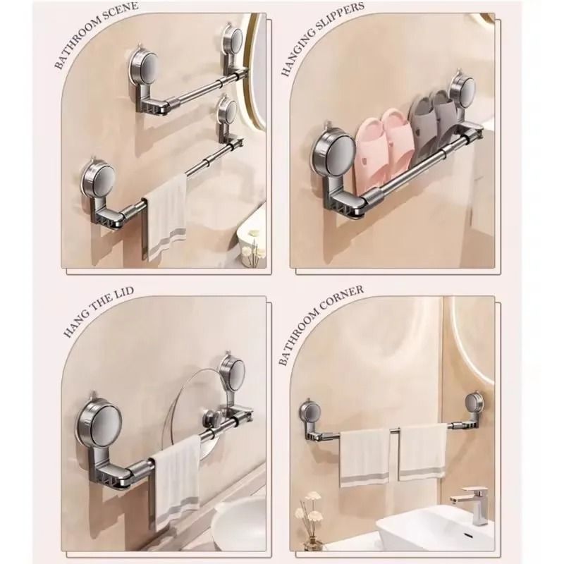 Retractable No Drilling Towel Rack Suction Cup Wall Mounted Towel Holder 3