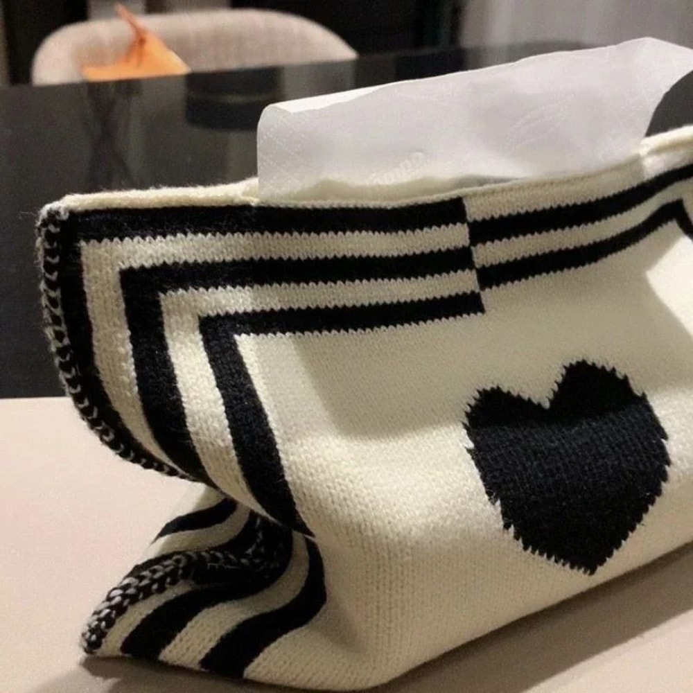 Nordic Heart Knitted Tissue Box Cover Decorative Fabric Tissue Holder 3