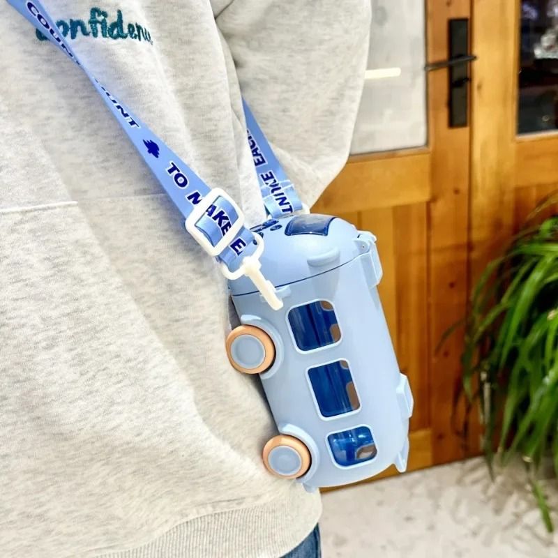 Cartoon Bus Kids Straw Water Bottle Large Capacity Portable Drink Cup 7