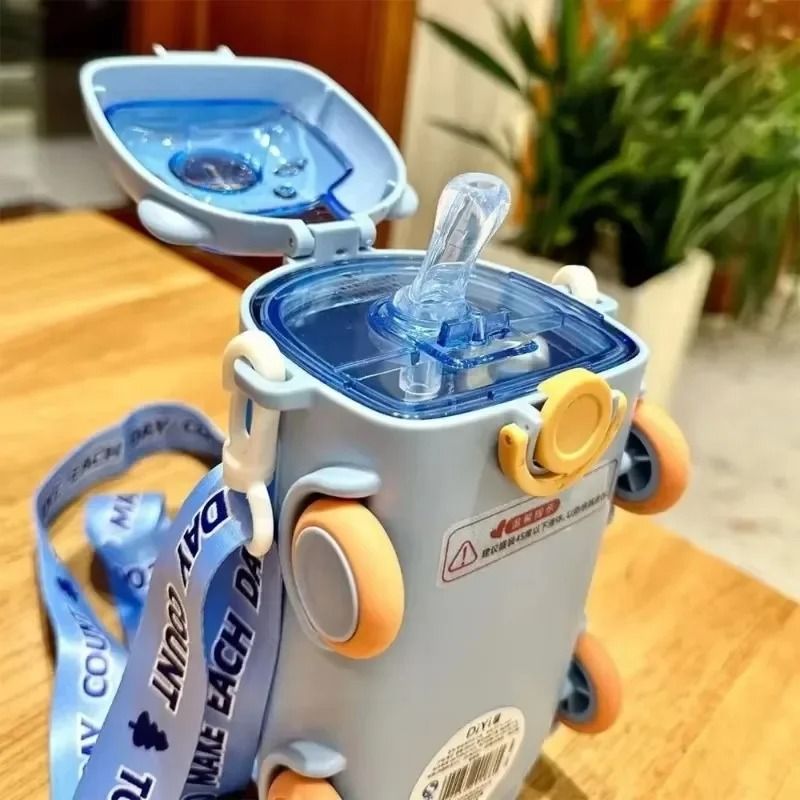 Cartoon Bus Kids Straw Water Bottle Large Capacity Portable Drink Cup 9