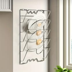 wall mounted metal pot rack multi layer kitchen lid and utensil organizer