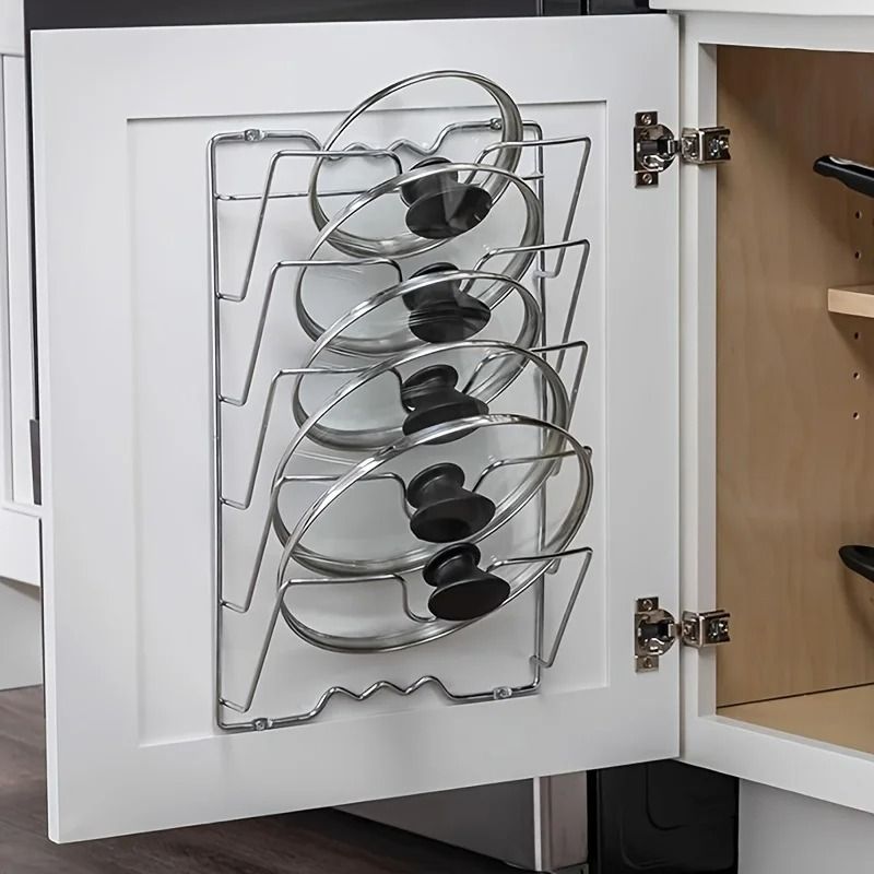 Wall Mounted Metal Pot Rack Multi Layer Kitchen Lid And Utensil Organizer 6