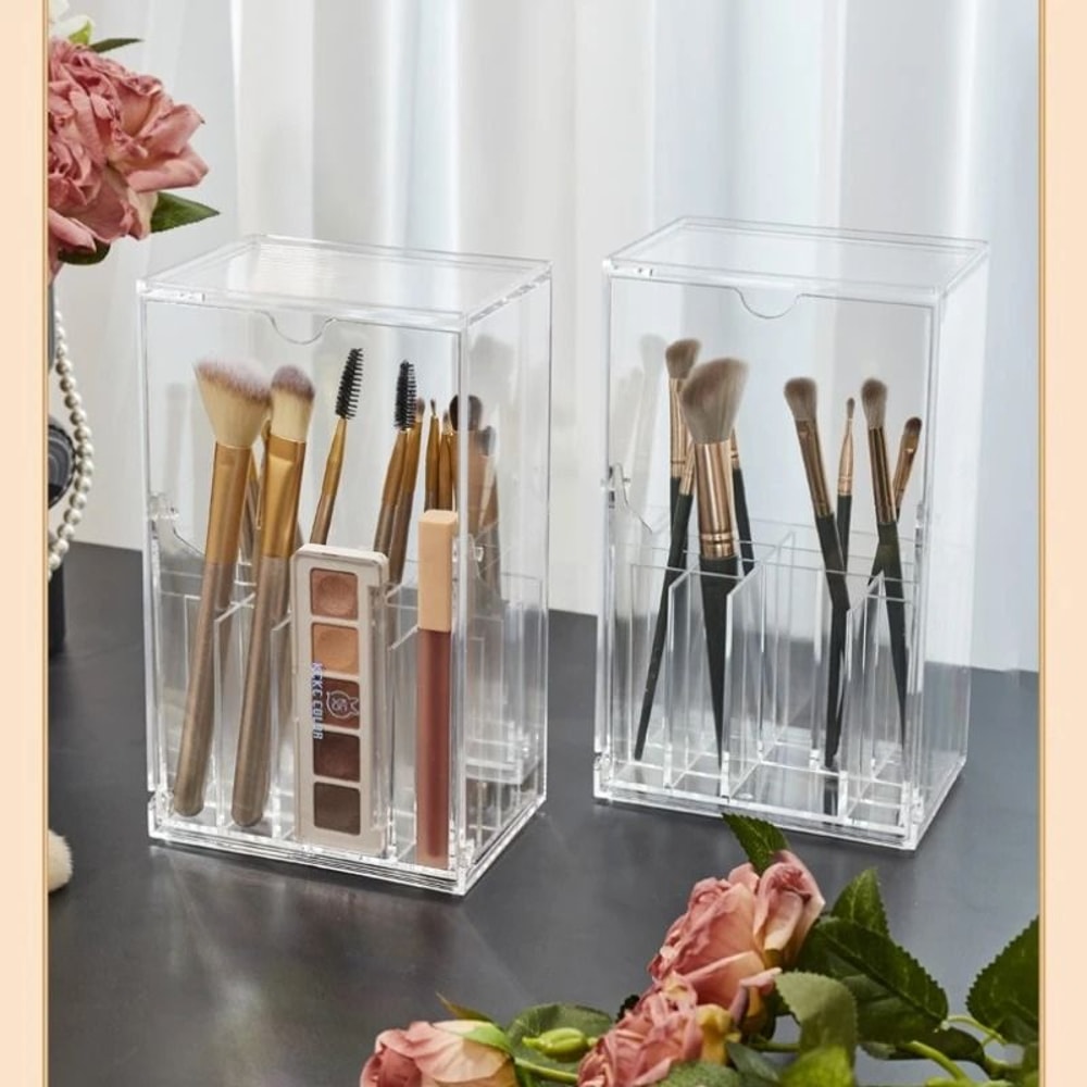 Clear Makeup Brush Holder With Lid Large Capacity Cosmetic Organizer 1