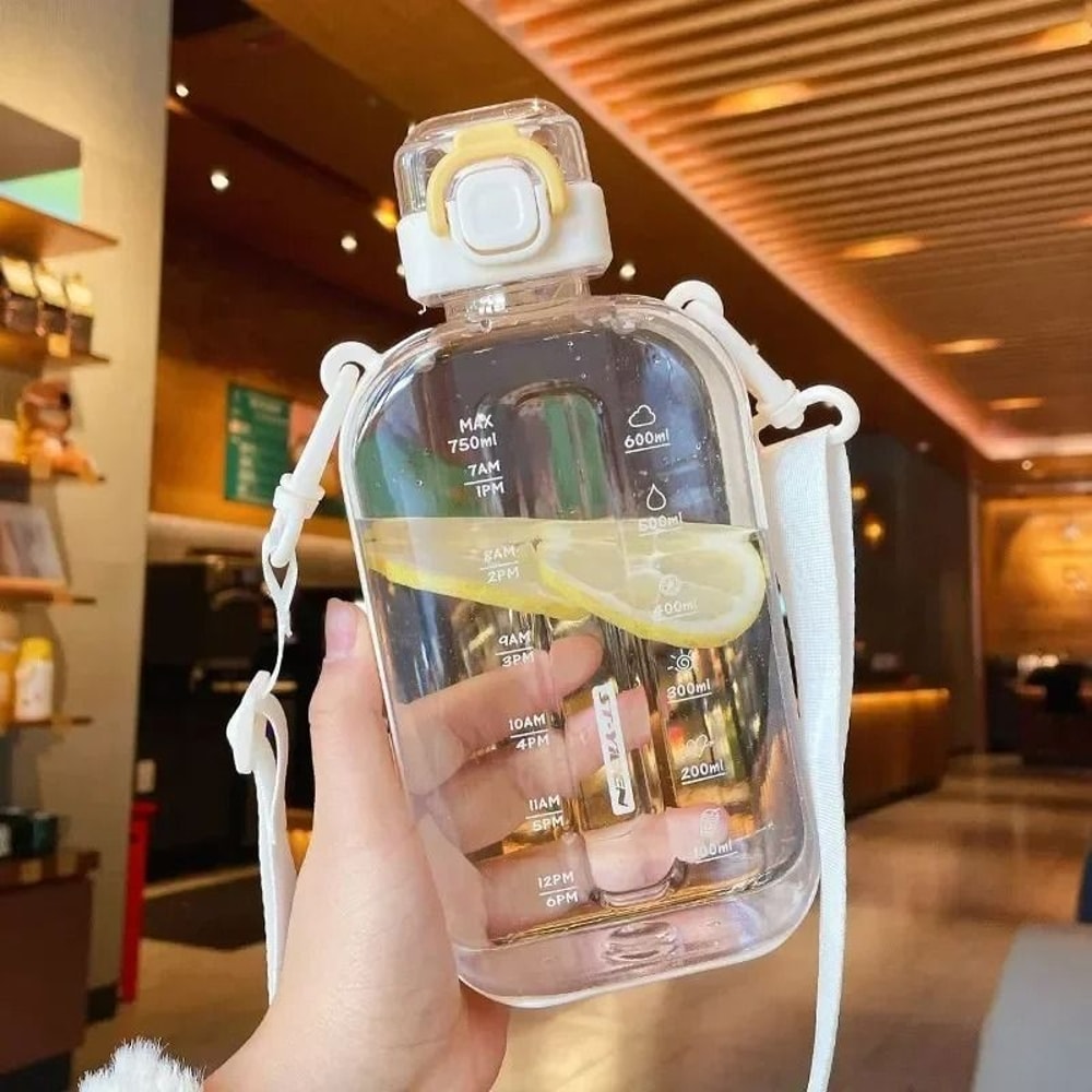 750 ML Flat Water Bottle With Time Marker Leakproof Portable Sports Bottle 2