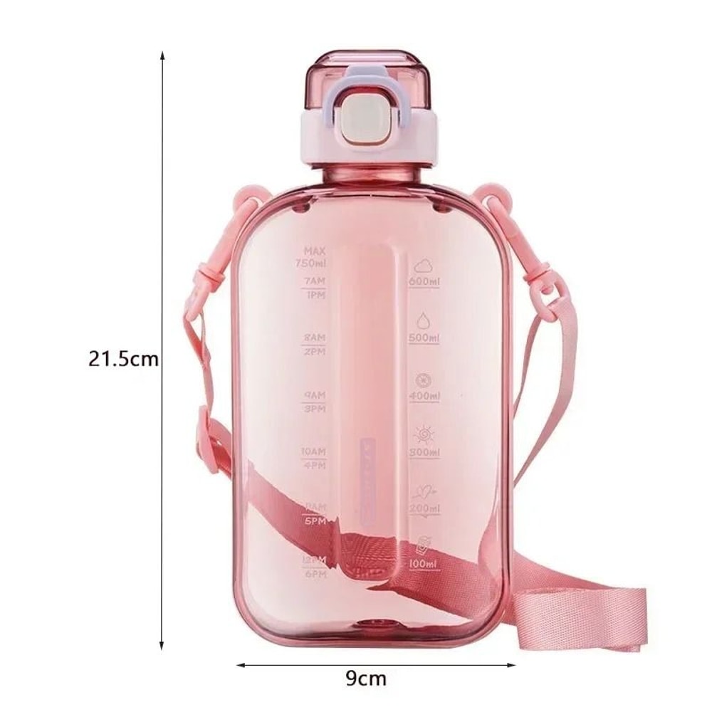 750 ML Flat Water Bottle With Time Marker Leakproof Portable Sports Bottle 9