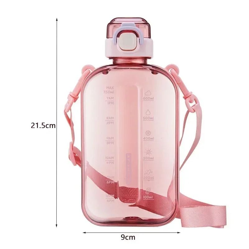 750 ML Flat Water Bottle With Time Marker Leakproof Portable Sports Bottle 9