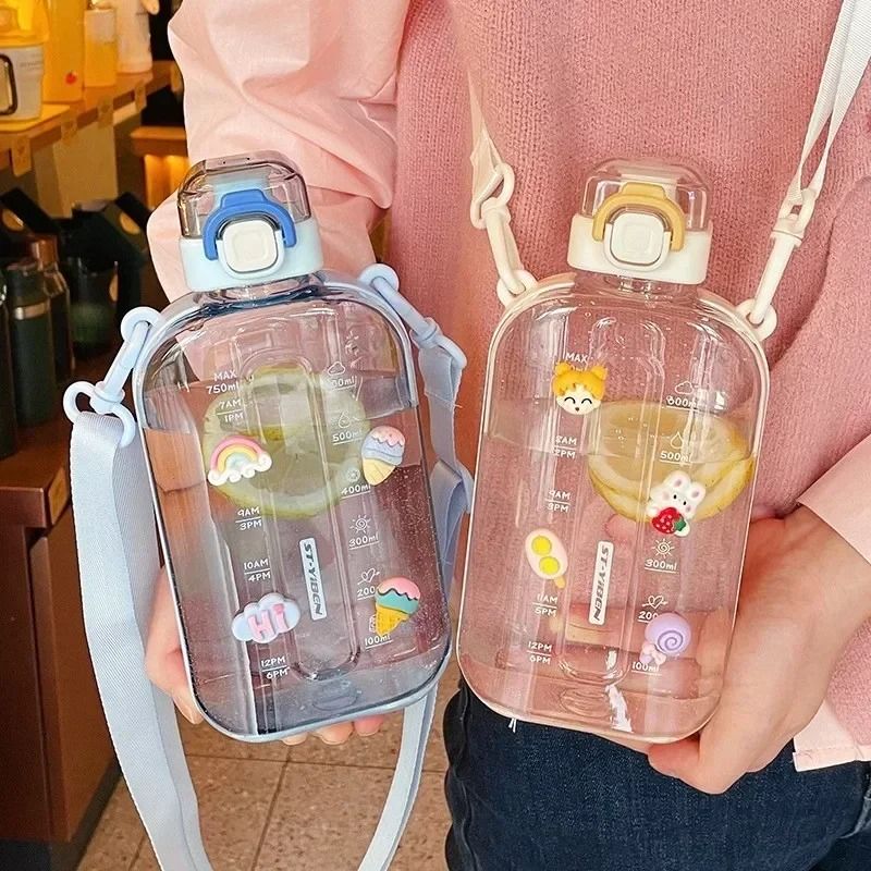 750 ML Flat Water Bottle With Time Marker Leakproof Portable Sports Bottle 10