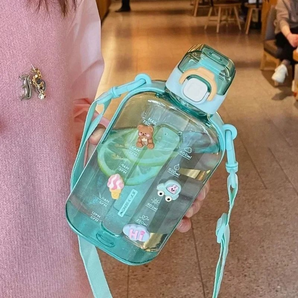 750 ML Flat Water Bottle With Time Marker Leakproof Portable Sports Bottle 11