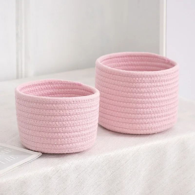 Handmade Cotton Rope Woven Storage Basket Desktop Organizer 3