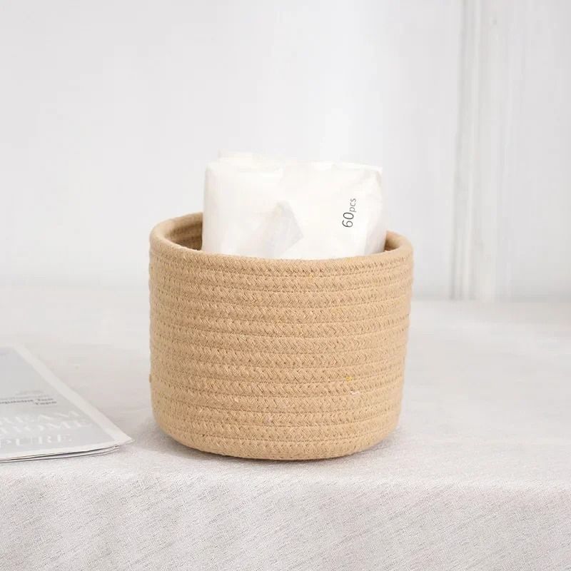 Handmade Cotton Rope Woven Storage Basket Desktop Organizer 6