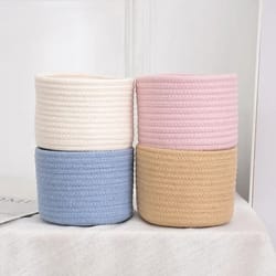 handmade cotton rope woven storage basket desktop organizer