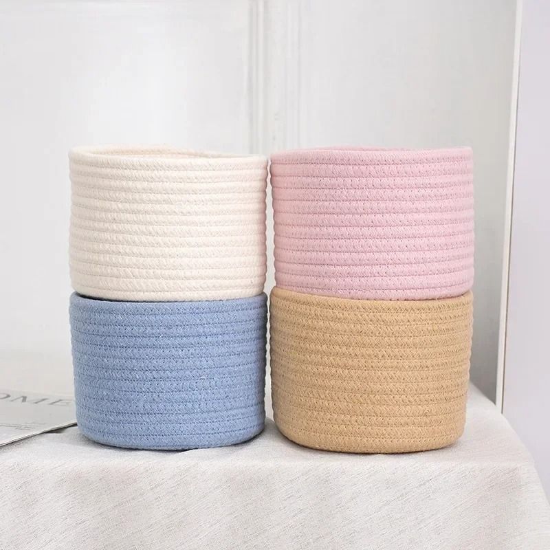 Handmade Cotton Rope Woven Storage Basket Desktop Organizer 0