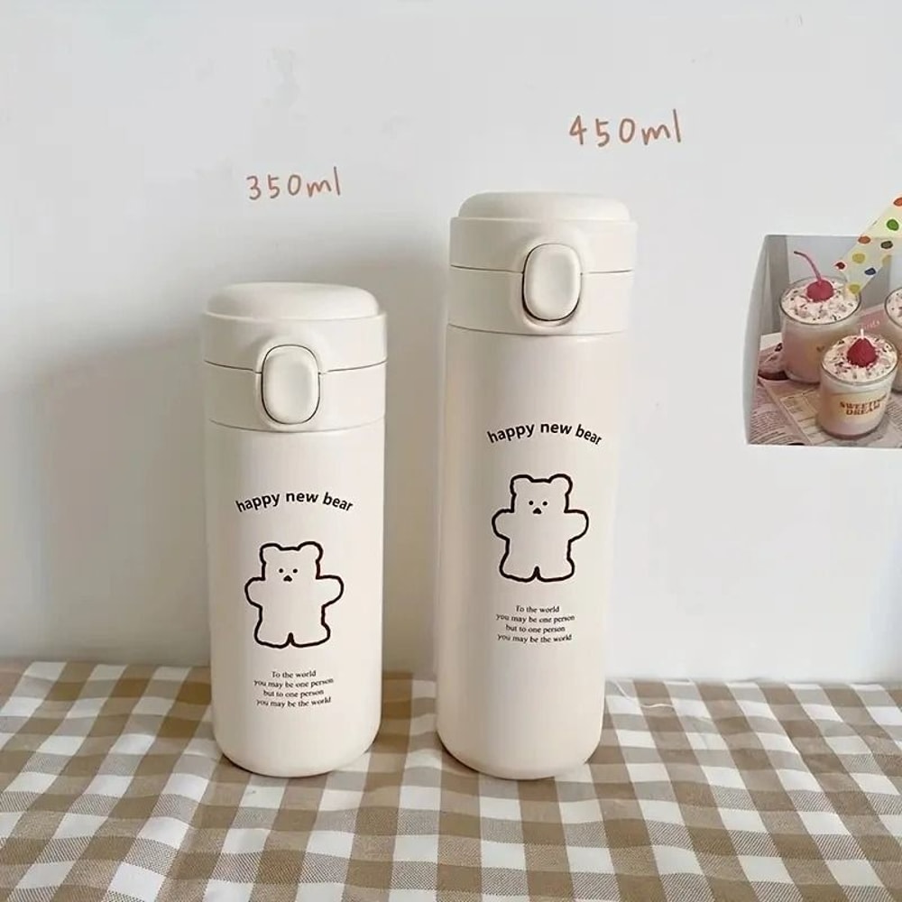 Bear Thermos Travel Cup Vacuum Insulated Portable Sports Water Bottle 450ML 6