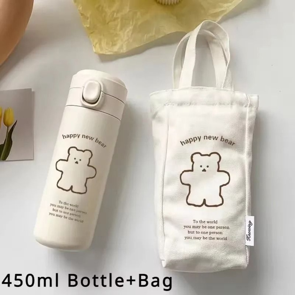 Bear Thermos Travel Cup Vacuum Insulated Portable Sports Water Bottle 450ML 4