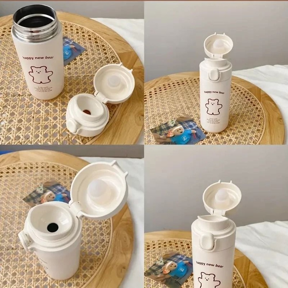 Bear Thermos Travel Cup Vacuum Insulated Portable Sports Water Bottle 450ML 9