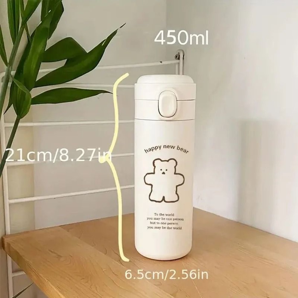 Bear Thermos Travel Cup Vacuum Insulated Portable Sports Water Bottle 450ML 10