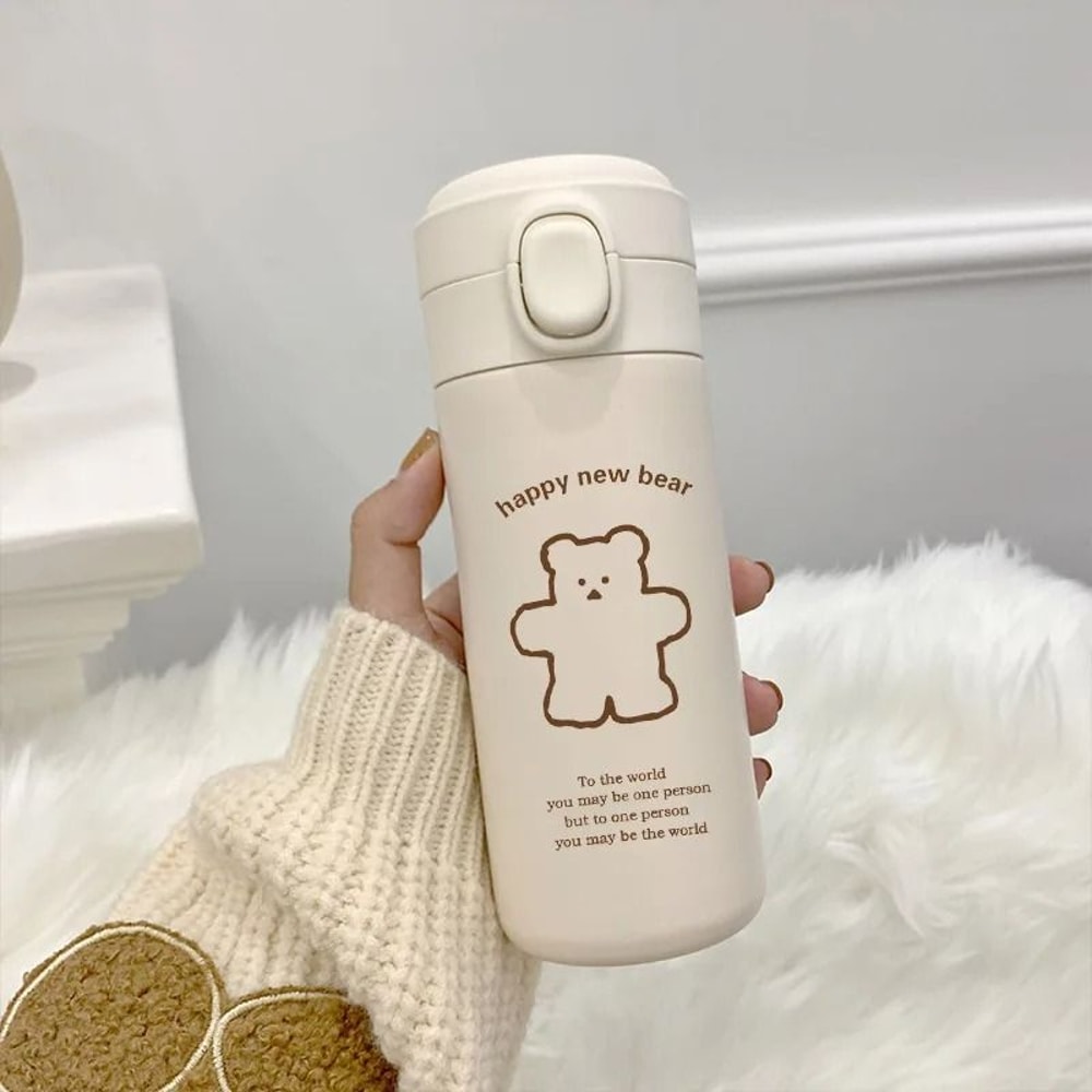 Bear Thermos Travel Cup Vacuum Insulated Portable Sports Water Bottle 450ML 8