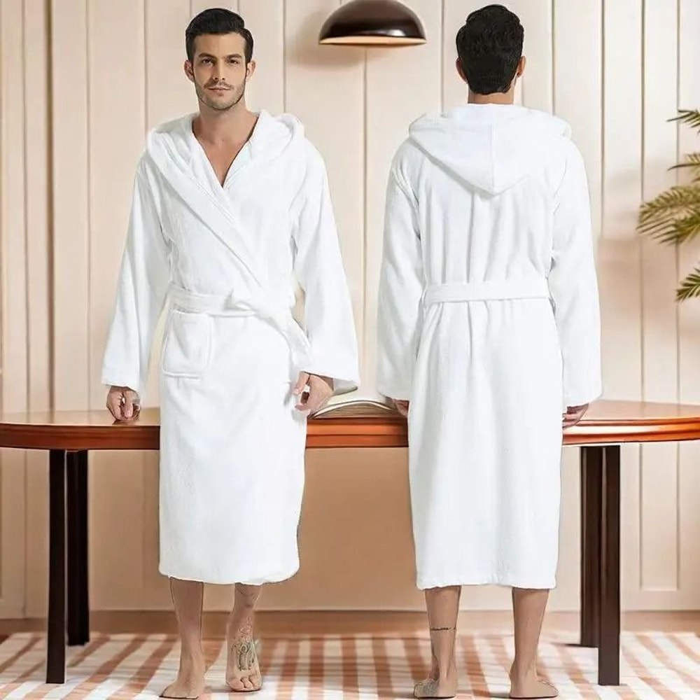 Mens Hooded Cotton Terry Bathrobe Long Towel Robe For Big And Tall 10