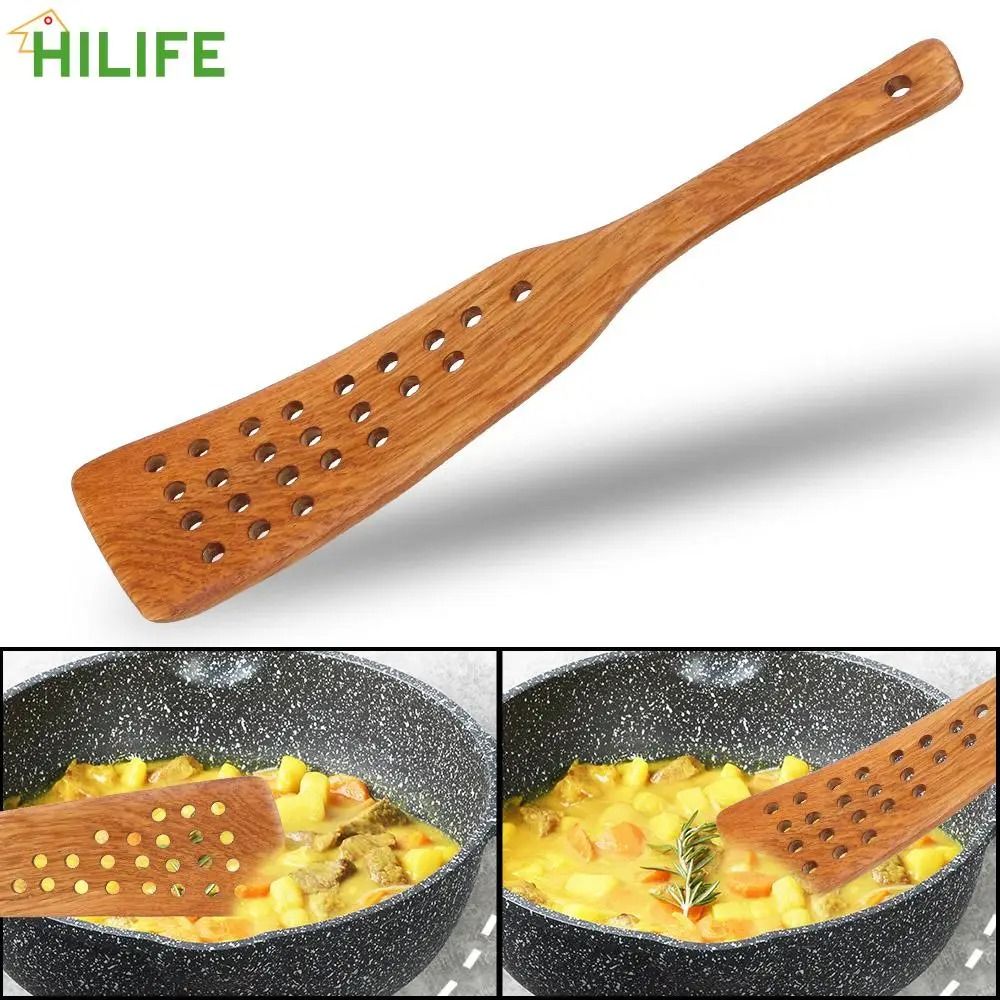Wooden Slotted Spatula For Non Stick Pans Heat Safe Frying And Steak Turner 5