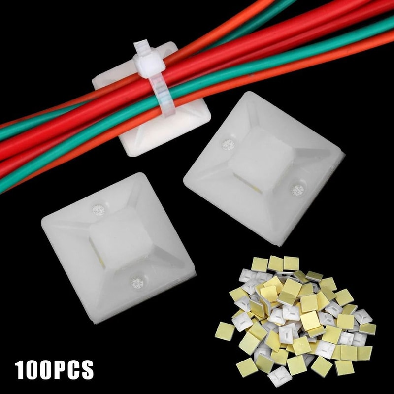 Self Adhesive Cable Tie Mount Base Set 100 PCS Wire Holder Clips For Wall And Desk 6