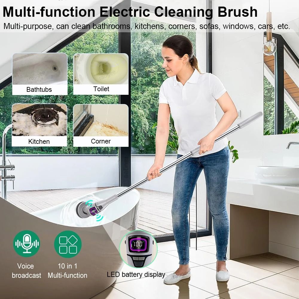 Wireless Electric Spin Scrubber 10 In 1 Bathroom Cleaning Brush For Kitchen And Toilet 2