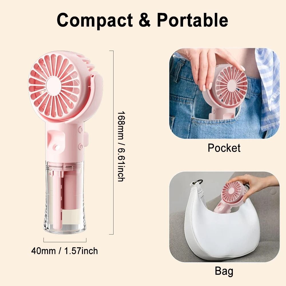 Portable Water Mist Fan USB Rechargeable Handheld Cooling Fan With Neck Strap 11