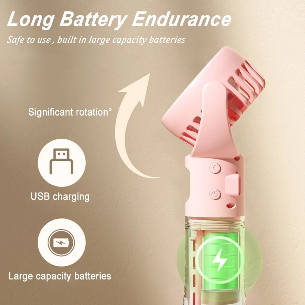 Portable Water Mist Fan USB Rechargeable Handheld Cooling Fan With Neck Strap 9