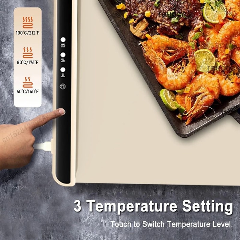 Foldable Electric Warming Tray Smart Food Warmer Mat With 3 Temperature Settings 7