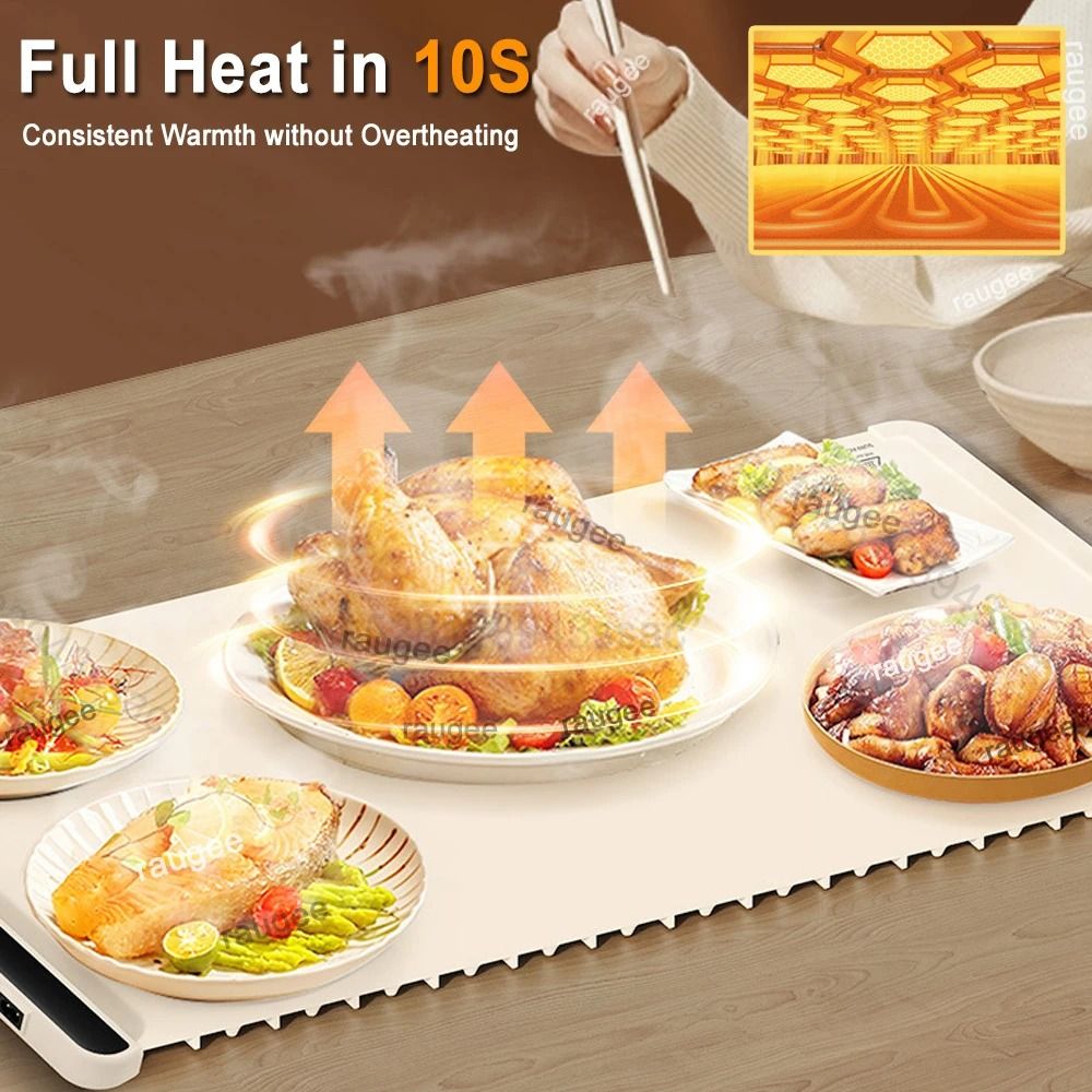 Foldable Electric Warming Tray Smart Food Warmer Mat With 3 Temperature Settings 8