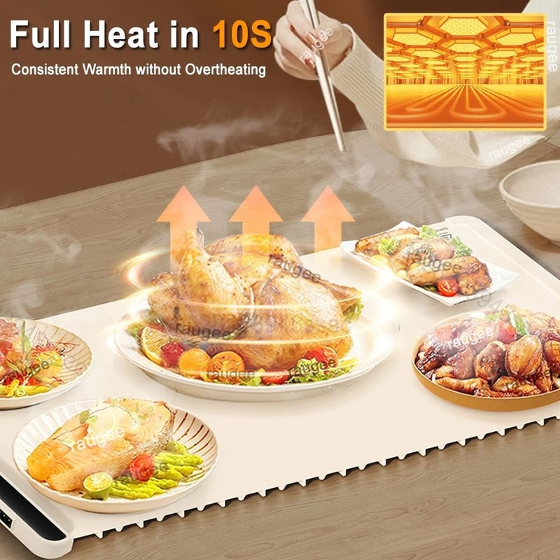 Foldable Electric Warming Tray Smart Food Warmer Mat With 3 Temperature Settings 8