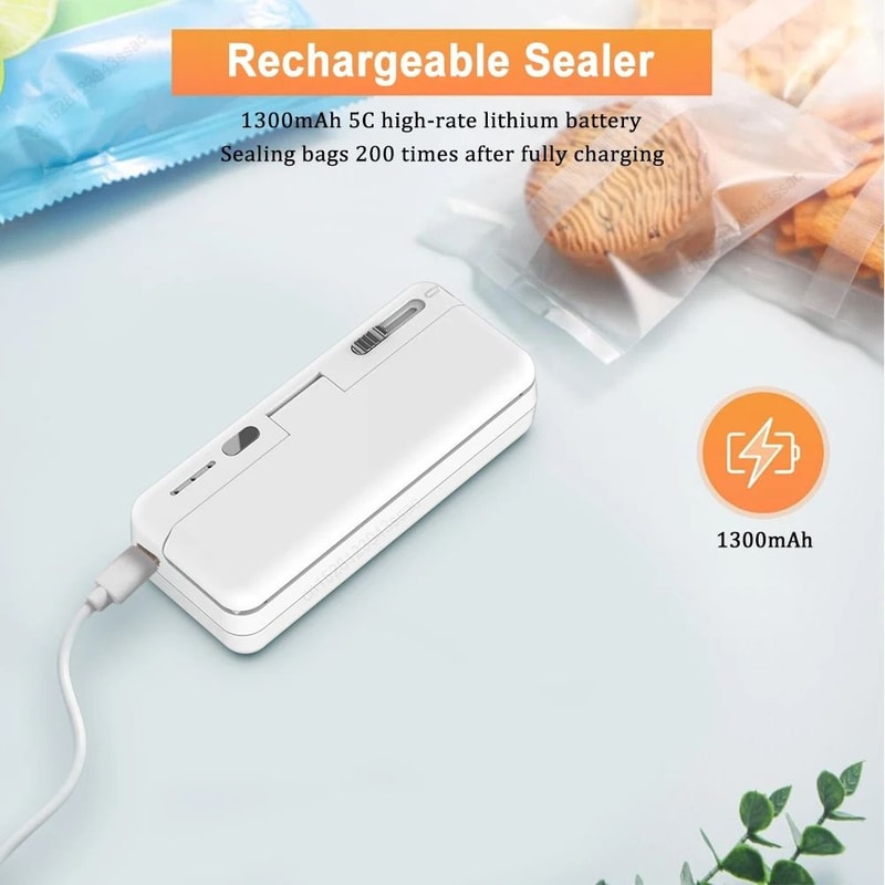 Mini 2 In 1 Plastic Bag Sealer USB Rechargeable Handheld Food Heat Sealer 8