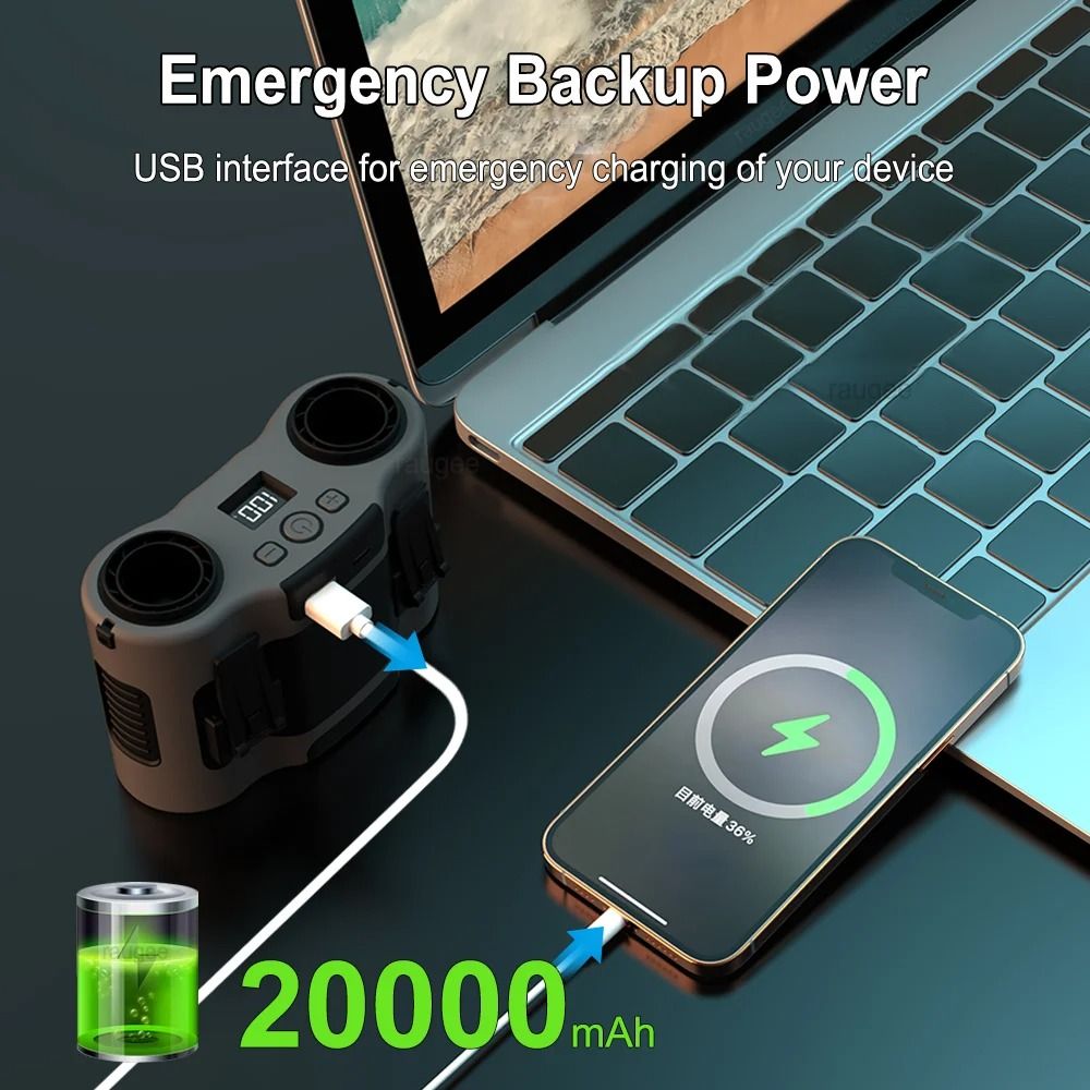 Portable Waist Fan 20000mAh Hanging Neck Fan With Power Bank And Strong Wind 8