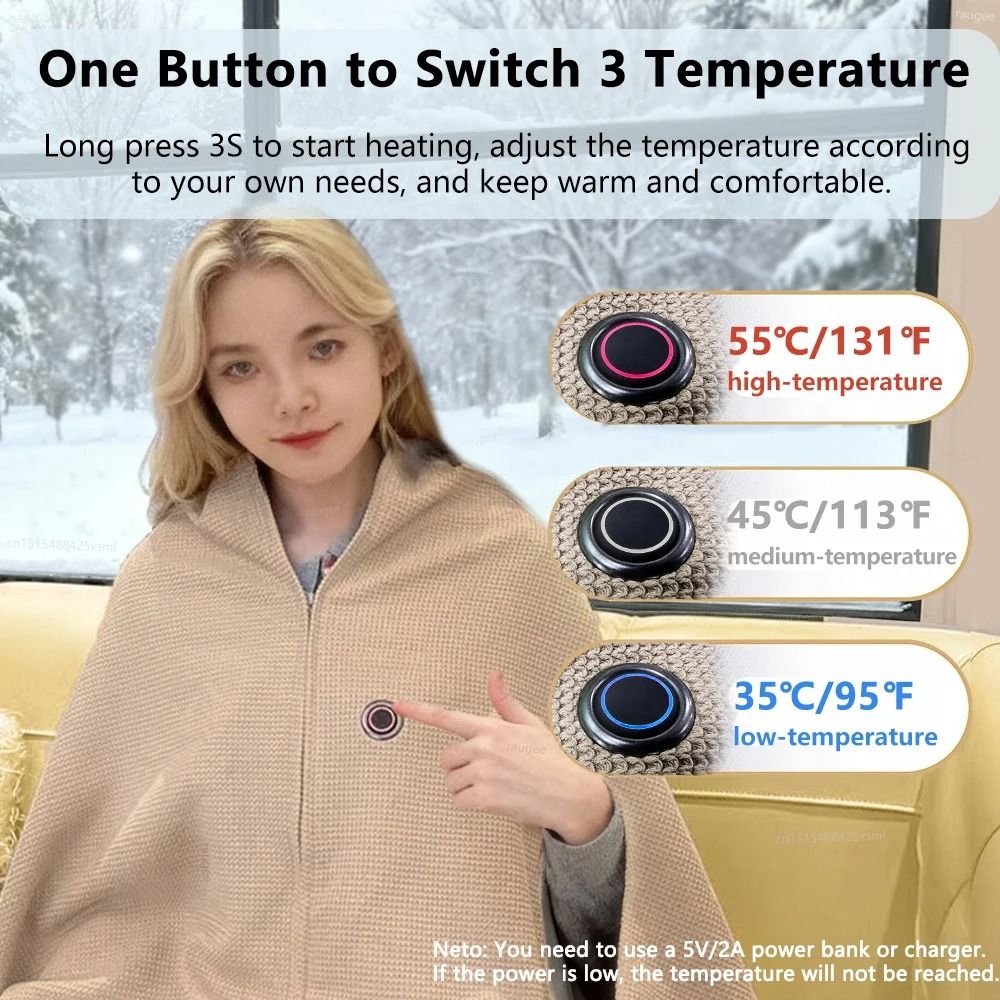 USB Wearable Heated Blanket Rechargeable Electric Shoulder Warmer With 3 Heat Settings 4