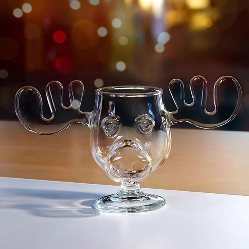 Christmas Moose Mug Reindeer Head Glass Cup 240ml Holiday Drinkware 3