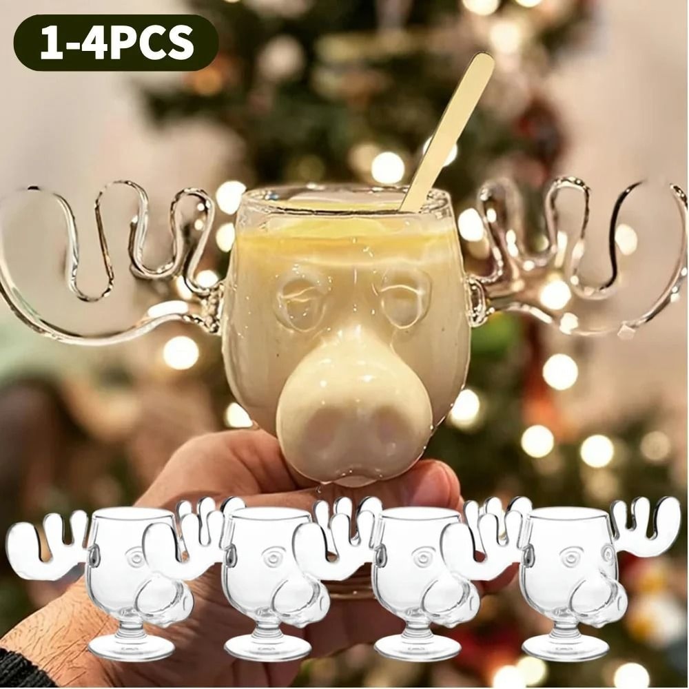 Christmas Moose Mug Reindeer Head Glass Cup 240ml Holiday Drinkware 7