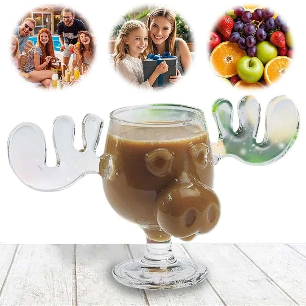 Christmas Moose Glass Mug 240ml Vintage Holiday Drinkware For Coffee Beer And Winemug 2