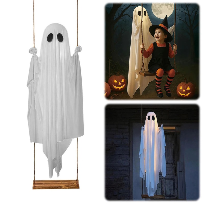 Hanging Swing Ghost Halloween Decoration Cute Outdoor Ghost Decor 4