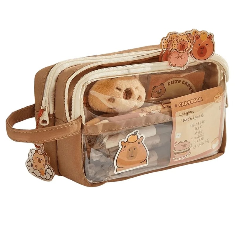 Capybara Kawaii Pencil Case With Compartments Cute Stationery Pouch 1