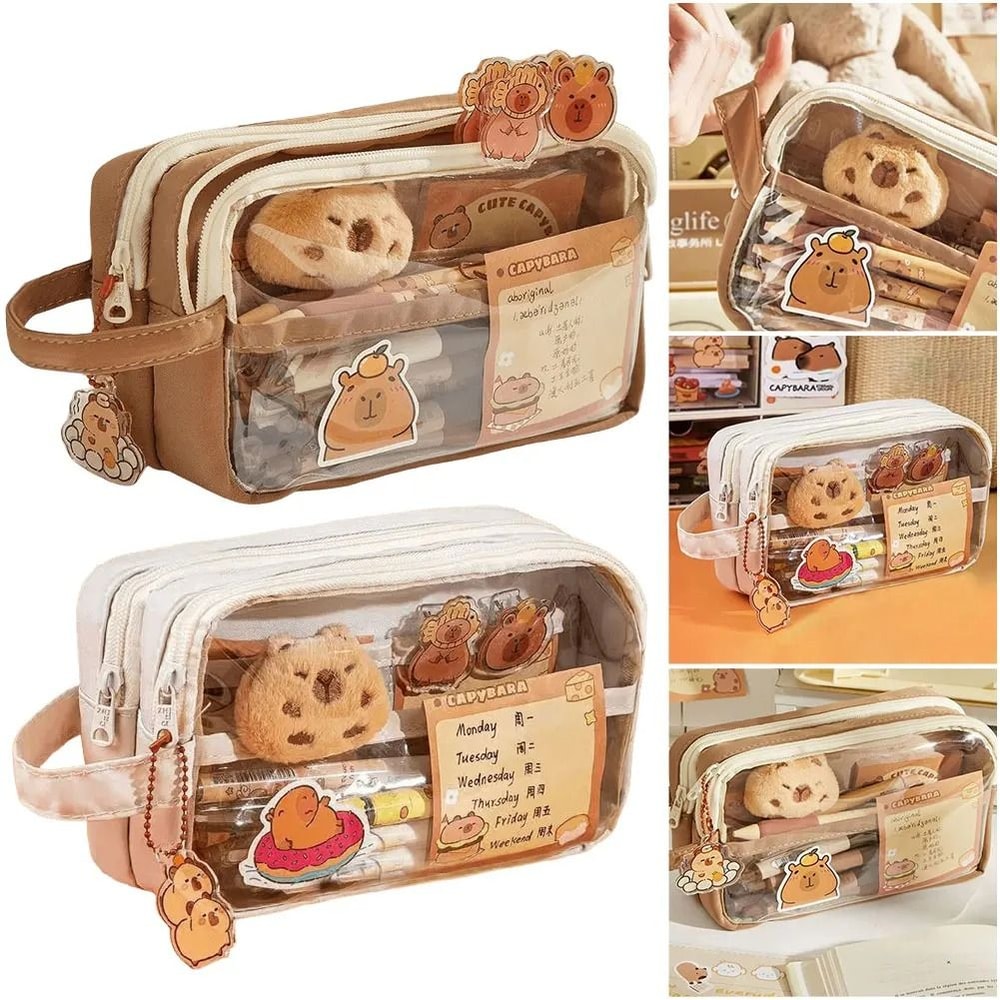 Capybara Kawaii Pencil Case With Compartments Cute Stationery Pouch 7