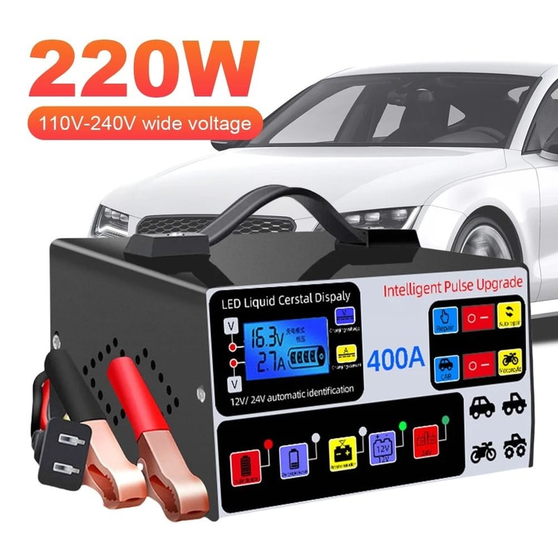 Smart Car Battery Charger 12V 24V With LCD Display Pulse Repair 7