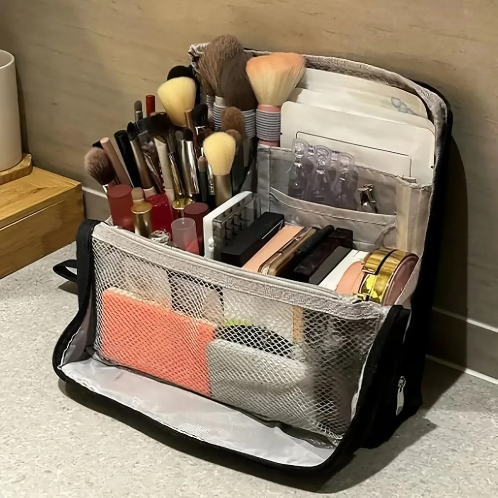 Standing Makeup Bag Large Capacity Cosmetic Organizer With Compartments 4